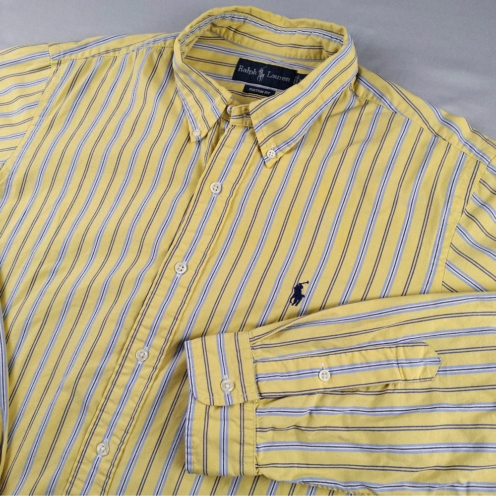 Polo Ralph Lauren Men's L/S Shirt XL Yellow Blue Stripe Classic Fit Button Down